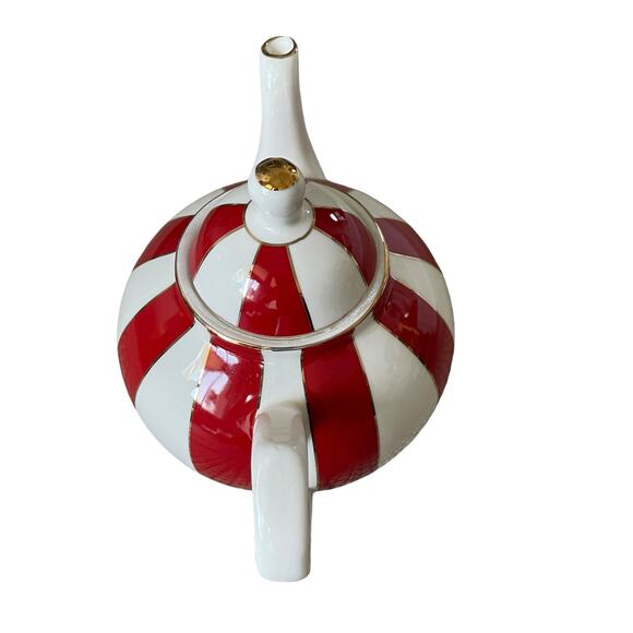 Grace Teaware Fine Porcelain Teapot Holiday Red White Gold Peppermint Stripe New - Picture 11 of 16